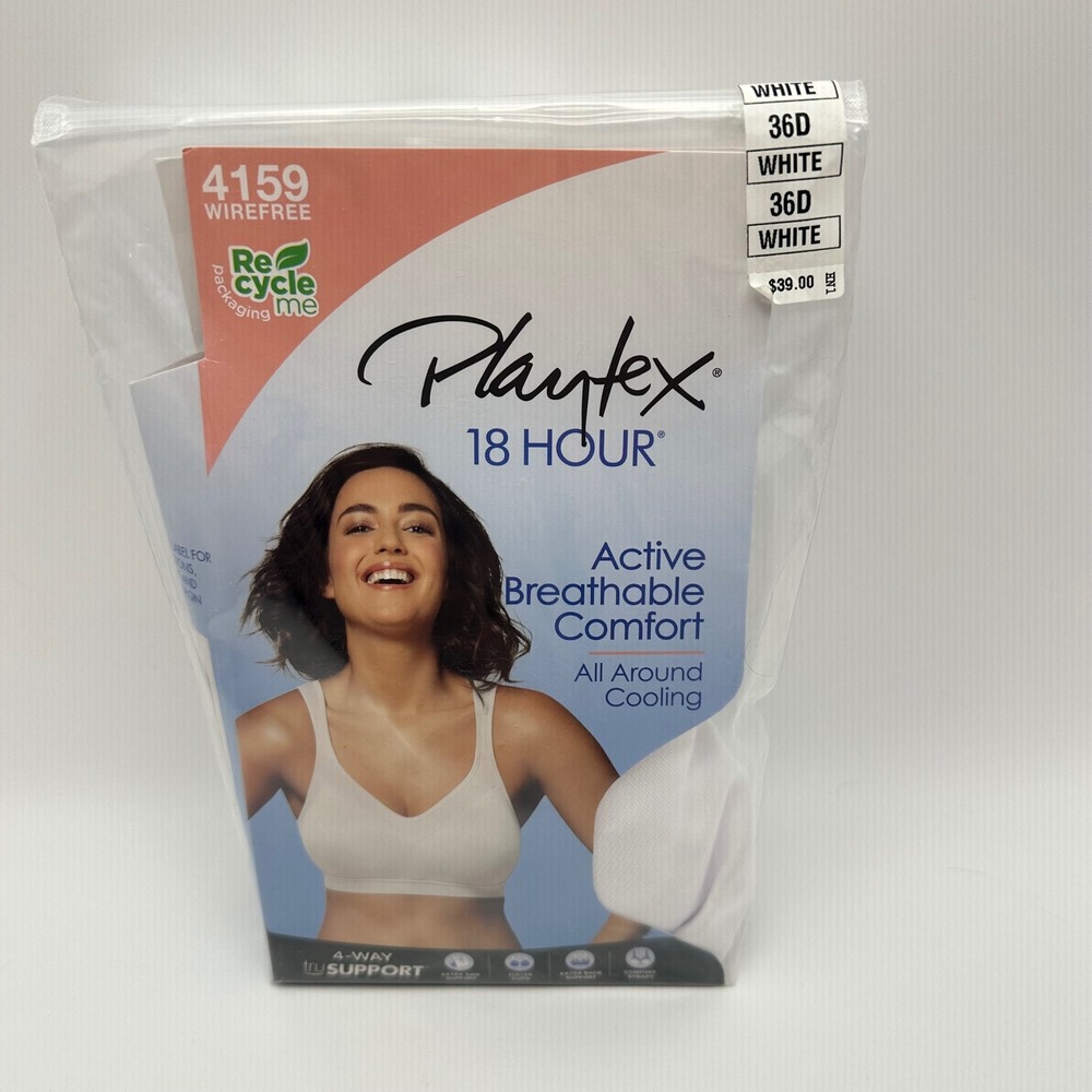 Playtex 18 Hour Active Breathable Comfort Wirefree Bra White 4159 36D